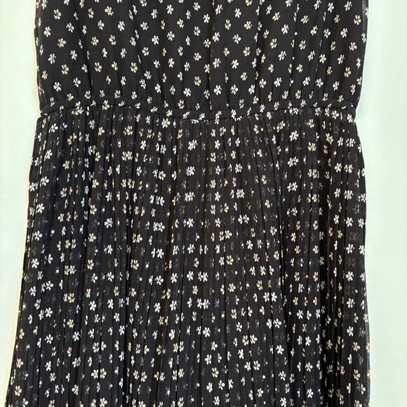 Ann Taylor Pleated A Line Floral Midi Dress Size 0 Black Sleeveless Elegant NWT - Picture 6 of 11